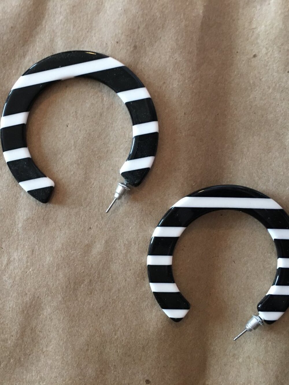 Black & White Striped Hoop Earrings